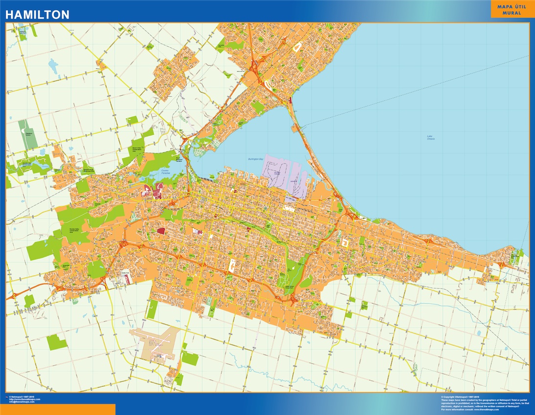 Mapa Hamilton en Canada plastificado