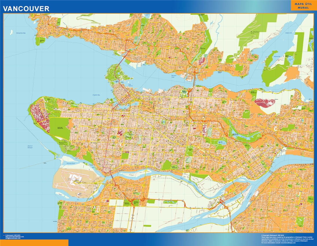 Mapa Vancouver en Canada plastificado