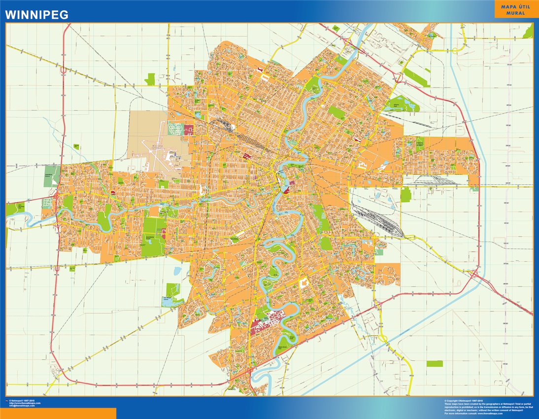 Mapa Winnipeg en Canada plastificado